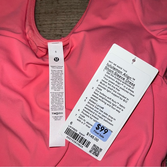 NWT lululemon Align Short-Sleeve Dress SAKP Sakura Pink Size 6 - Picture 4 of 7